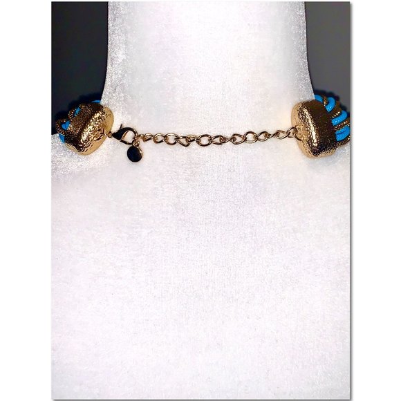 Turquoise Blue & Gold Multistrand Beaded Fashion Necklace & Earring Set EUC - Picture 6 of 6